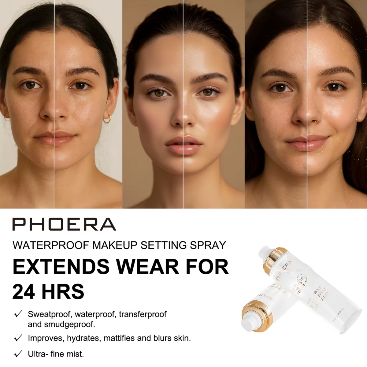 PHOERA 24 Hour Wear Waterproof Matte Makeup Setting Spray 100ml – image 5